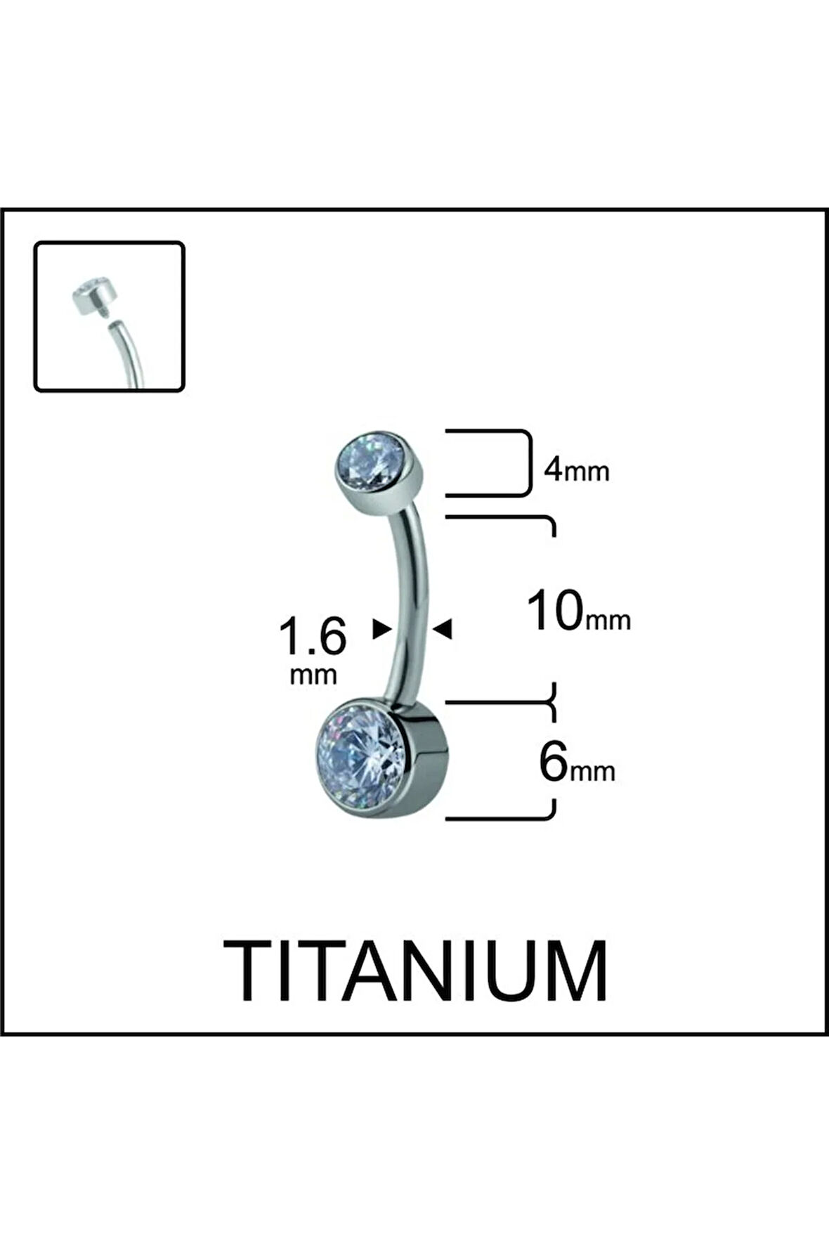 Yüksek Kalite G23 Titanium Çift Zirkon Taşlı Titanyum Göbek Piercingi