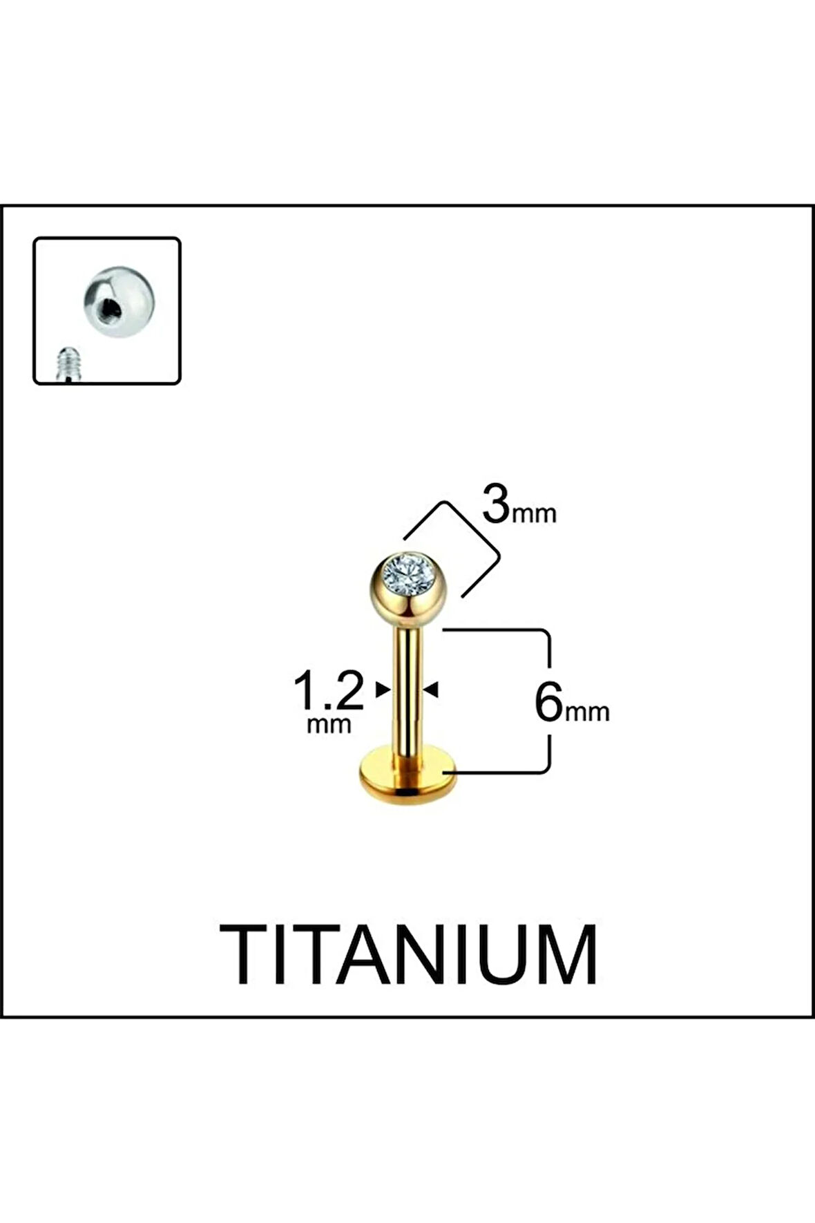 Yüksek Kalite G23 Titanium Tek Taş Titanyum Dudak Helix Kıkırdak Tragus Piercingi