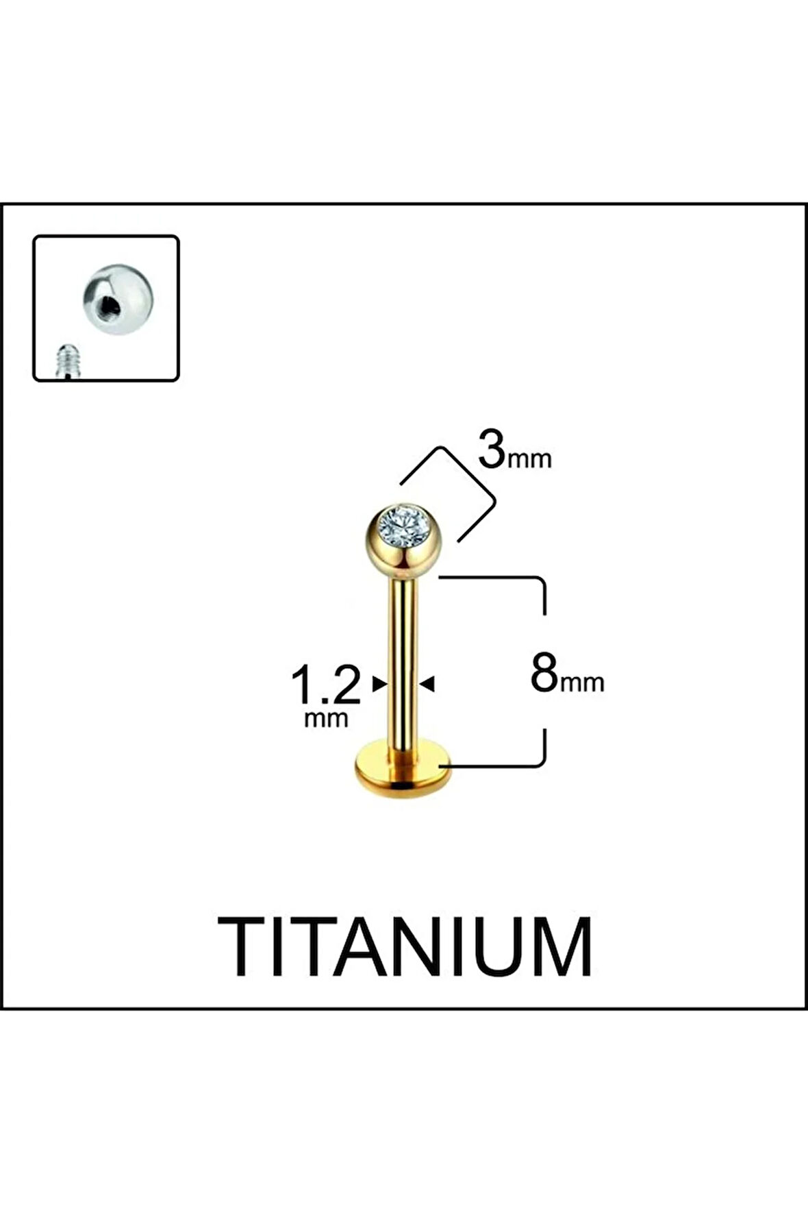 Yüksek Kalite G23 Titanium Tek Taş Titanyum Dudak Helix Kıkırdak Tragus Piercingi