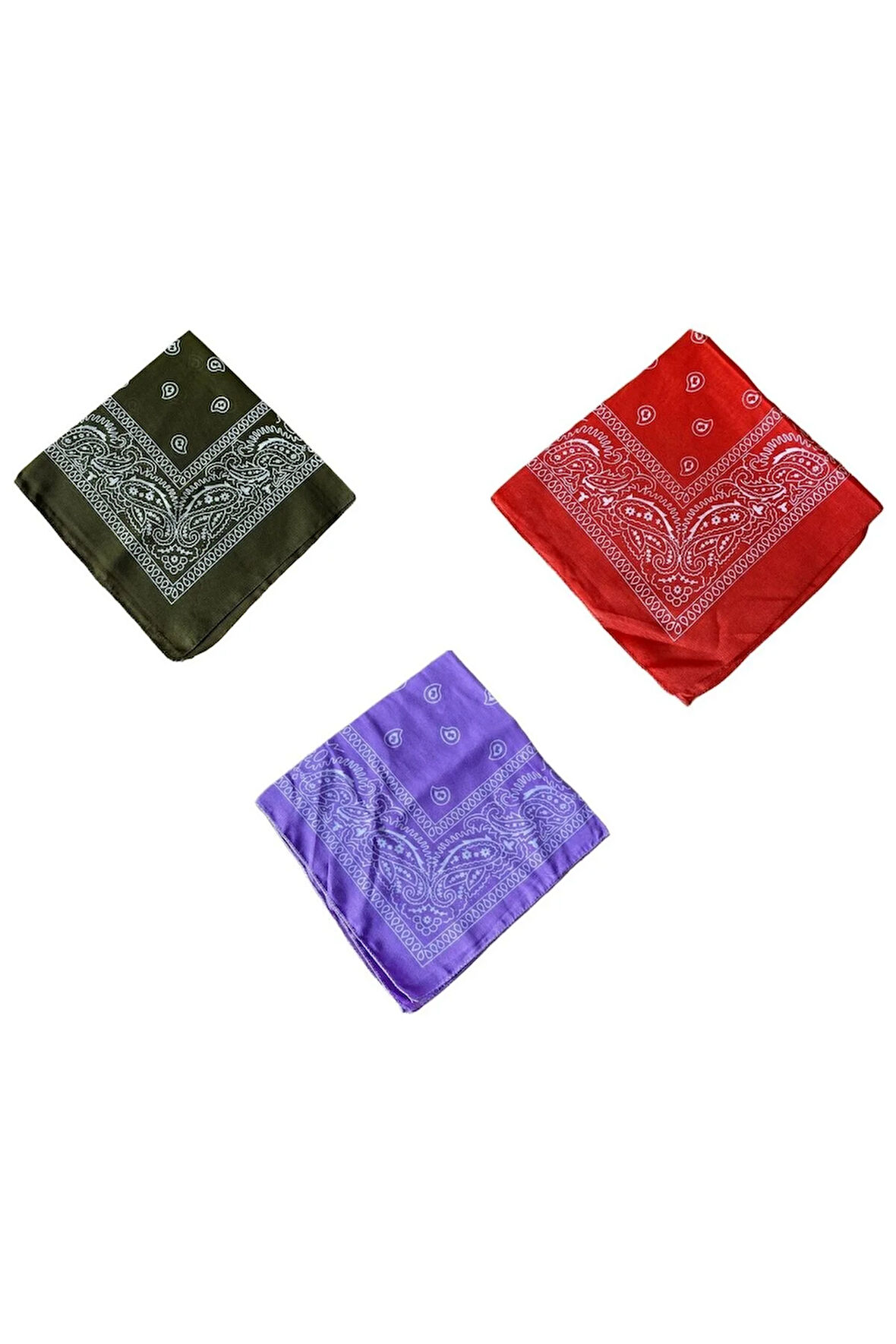 %100 Pamuklu Klasik Desen Unisex 3lü Bandana Seti Renkli Bandana Etnik Desenli A Kalite Bandana