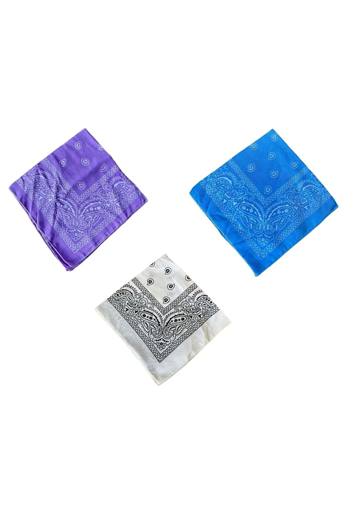 %100 Pamuklu Klasik Desen Unisex 3lü Bandana Seti Renkli Bandana Etnik Desenli A Kalite Bandana