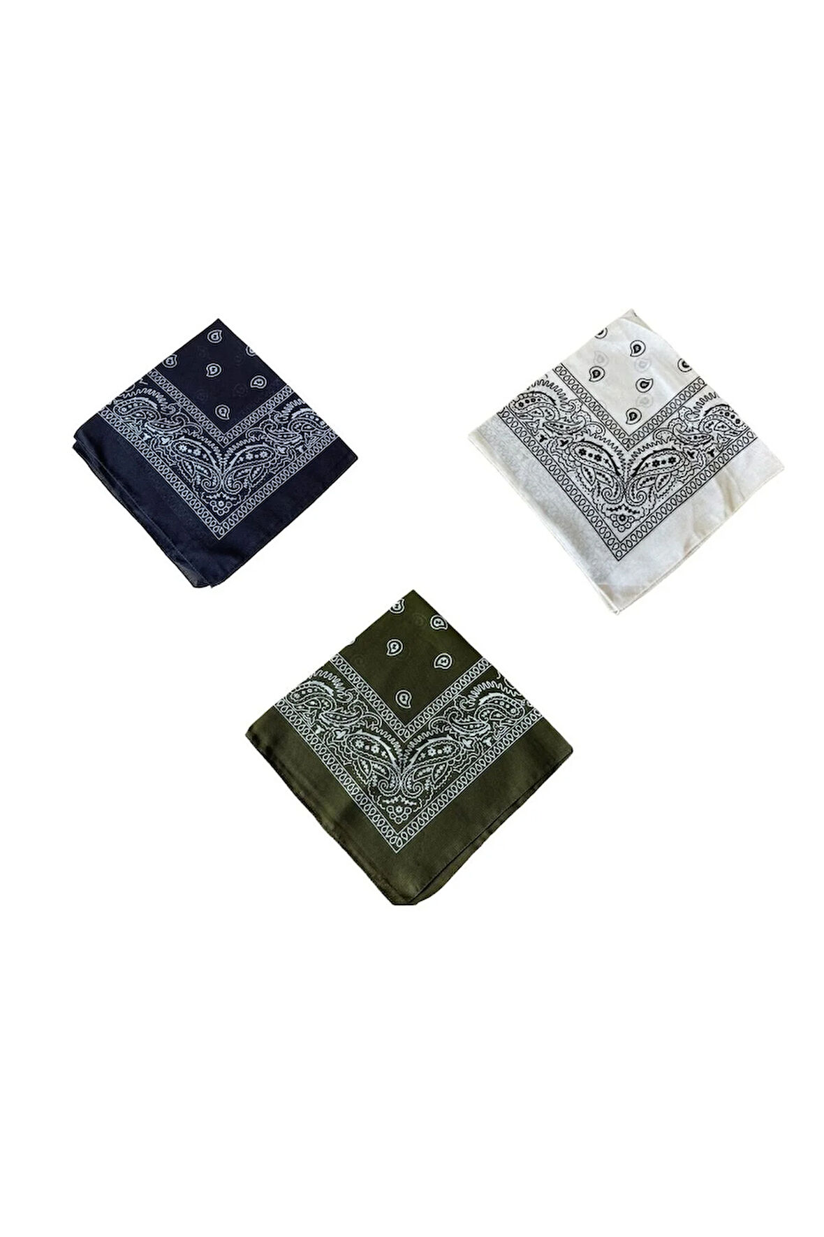 %100 Pamuklu Klasik Desen Unisex 3lü Bandana Seti Renkli Bandana Etnik Desenli A Kalite Bandana