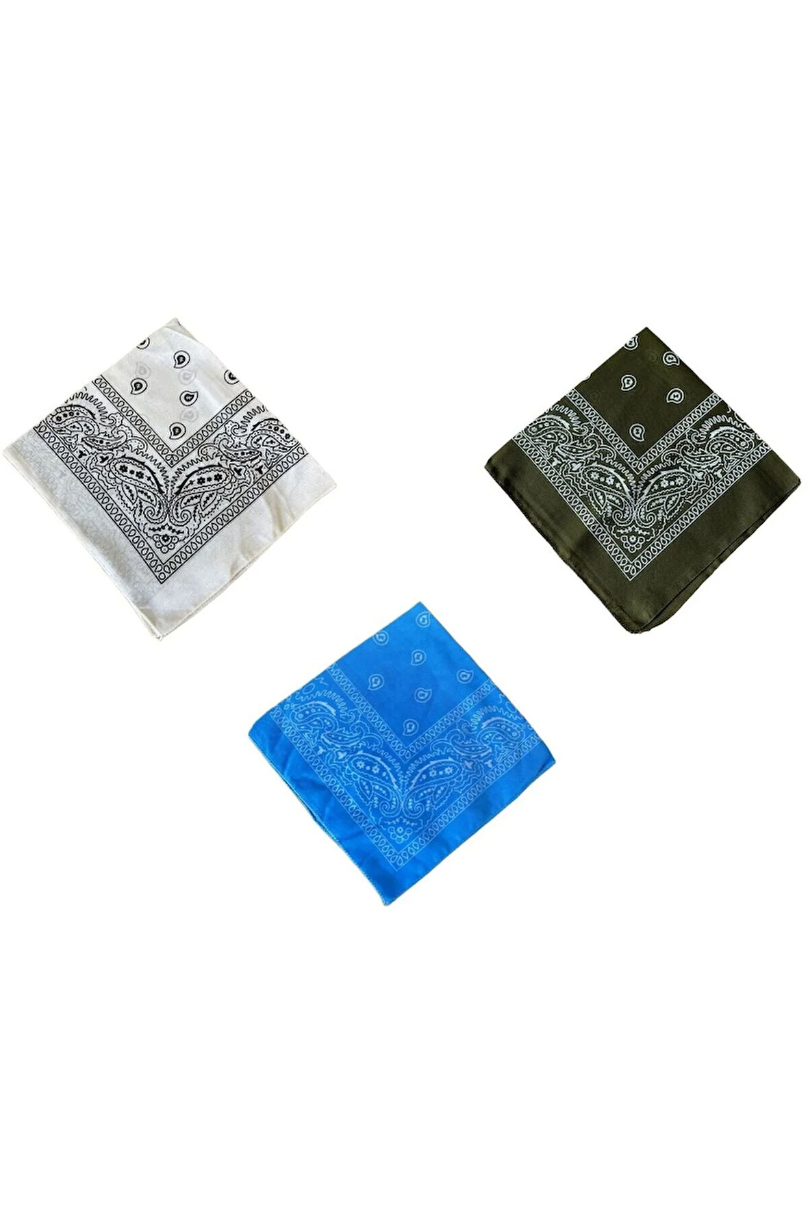 %100 Pamuklu Klasik Desen Unisex 3lü Bandana Seti Renkli Bandana Etnik Desenli A Kalite Bandana