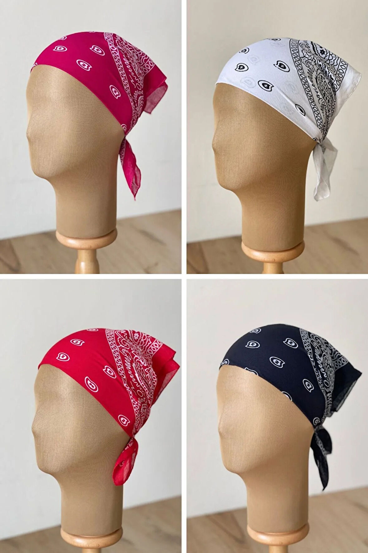 %100 Pamuklu Klasik Desen Unisex 4lü Bandana Seti Renkli Bandana Etnik Desenli A Kalite Bandana