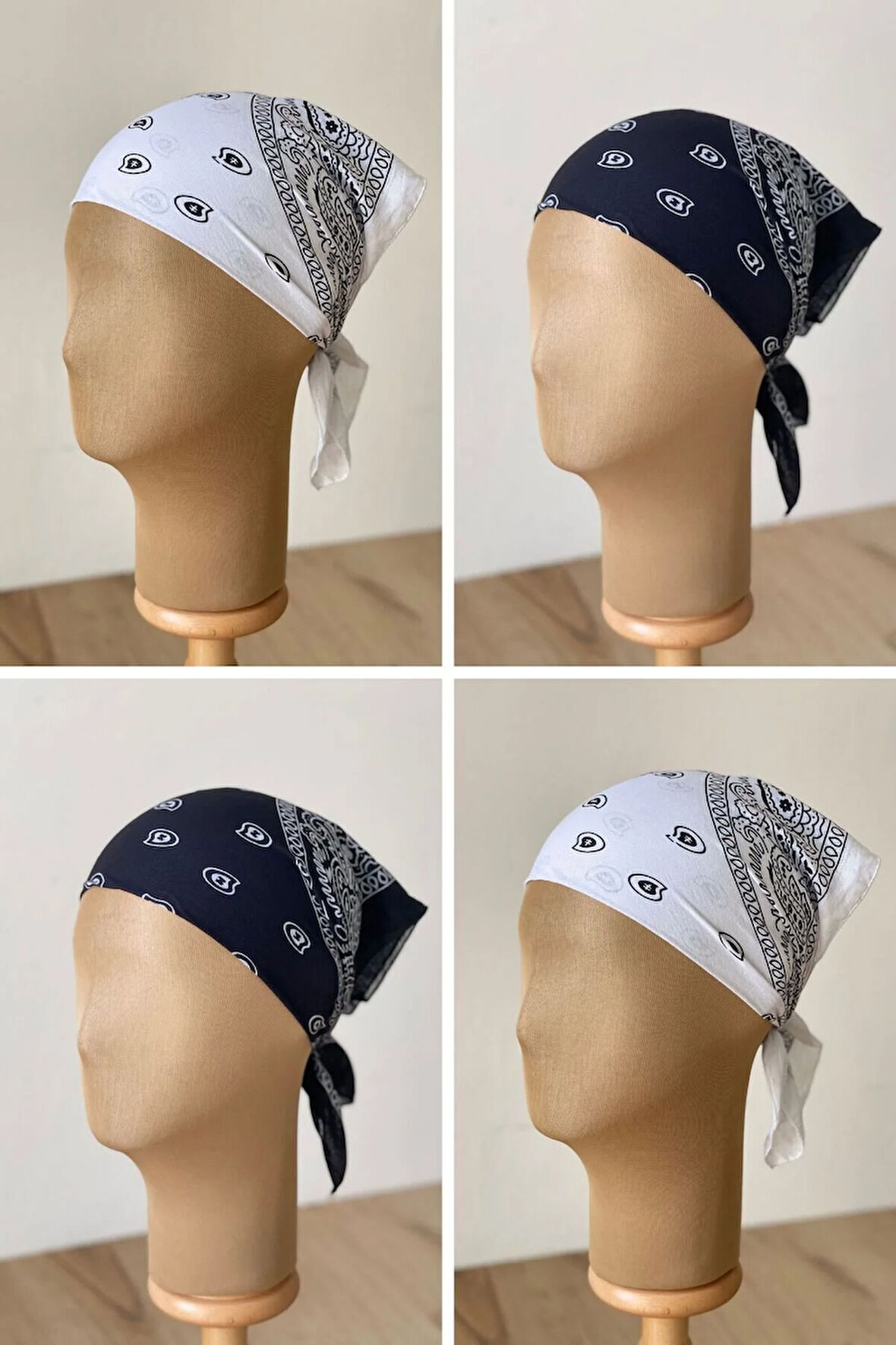 %100 Pamuklu Klasik Desen Unisex 4lü Bandana Seti Renkli Bandana Etnik Desenli A Kalite Bandana