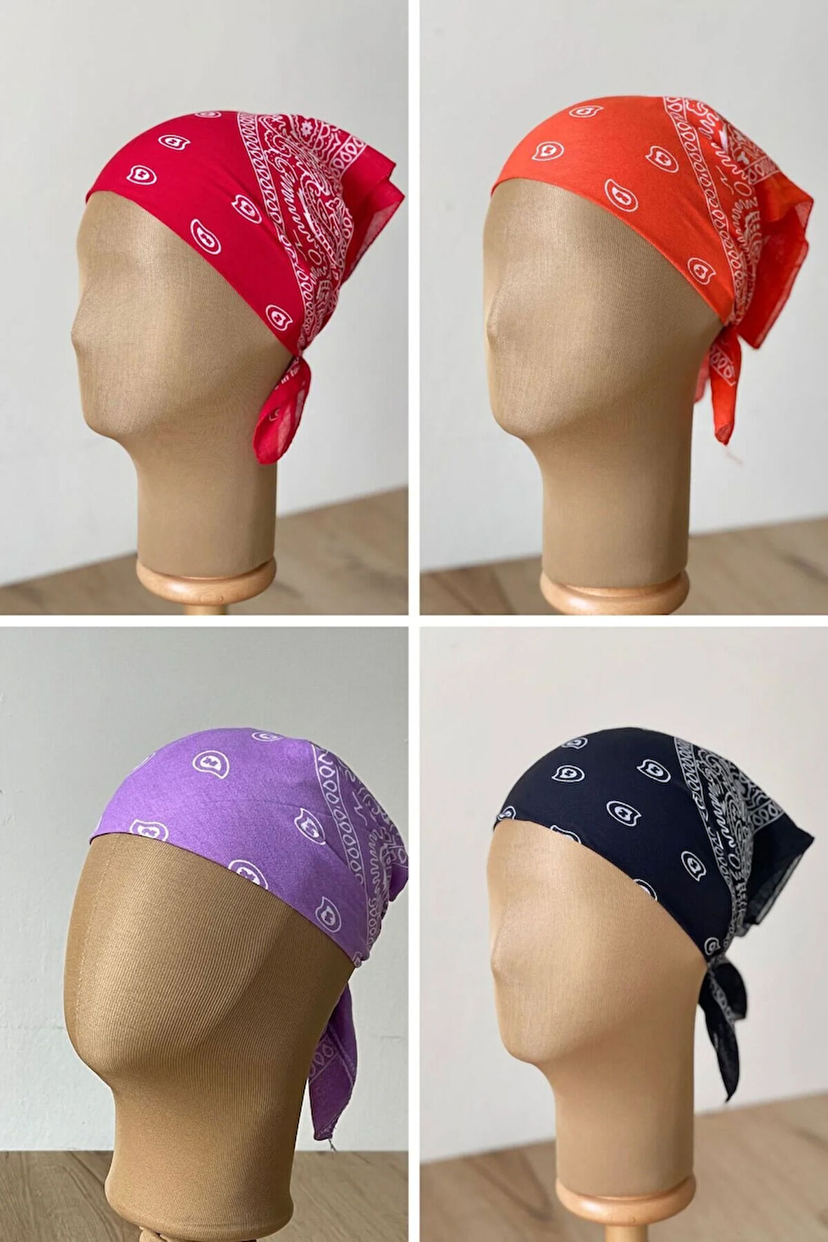 %100 Pamuklu Klasik Desen Unisex 4lü Bandana Seti Renkli Bandana Etnik Desenli A Kalite Bandana