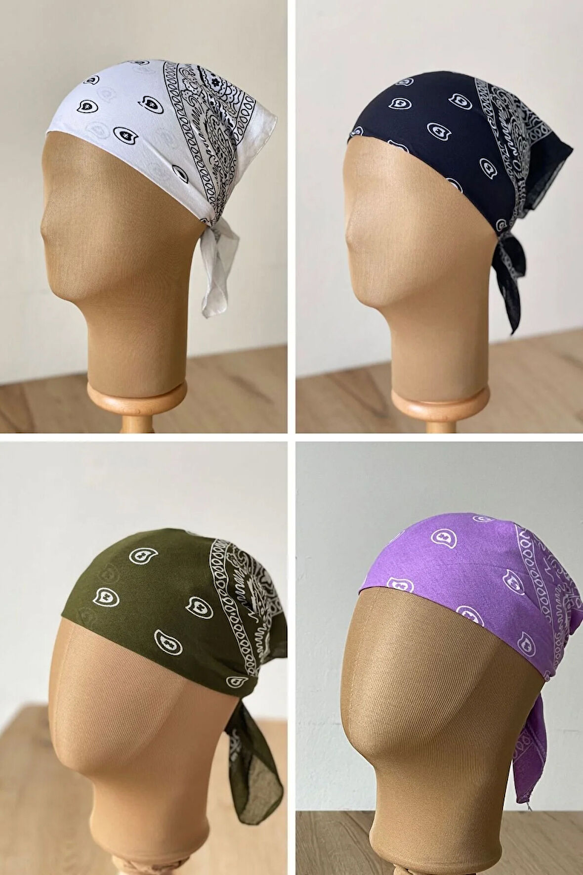 %100 Pamuklu Klasik Desen Unisex 4lü Bandana Seti Renkli Bandana Etnik Desenli A Kalite Bandana