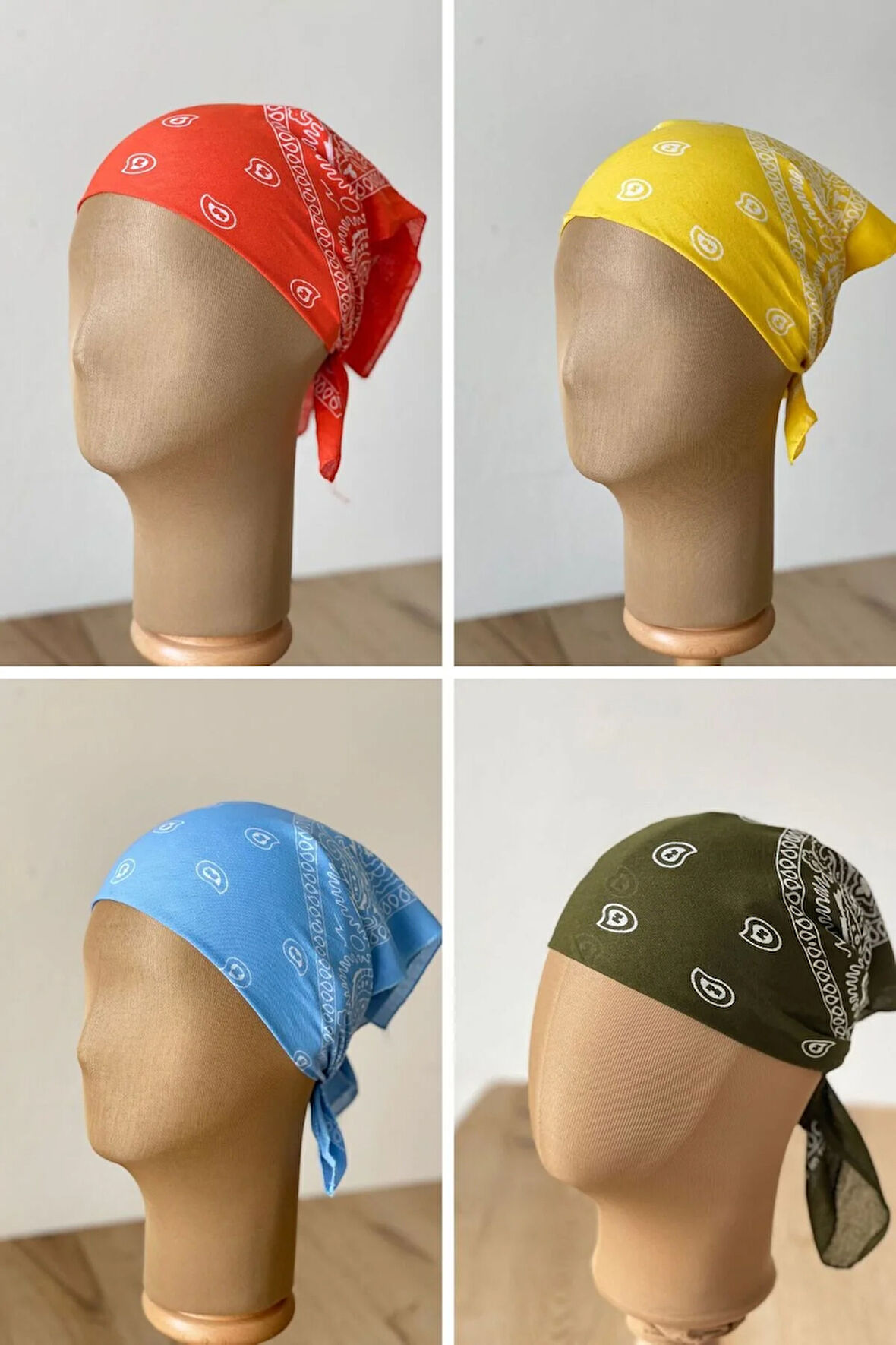 %100 Pamuklu Klasik Desen Unisex 4lü Bandana Seti Renkli Bandana Etnik Desenli A Kalite Bandana