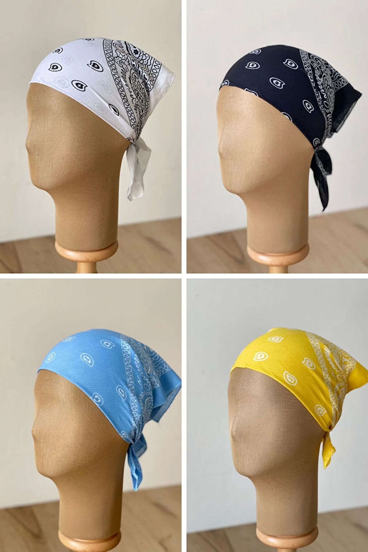 %100 Pamuklu Klasik Desen Unisex 4lü Bandana Seti Renkli Bandana Etnik Desenli A Kalite Bandana