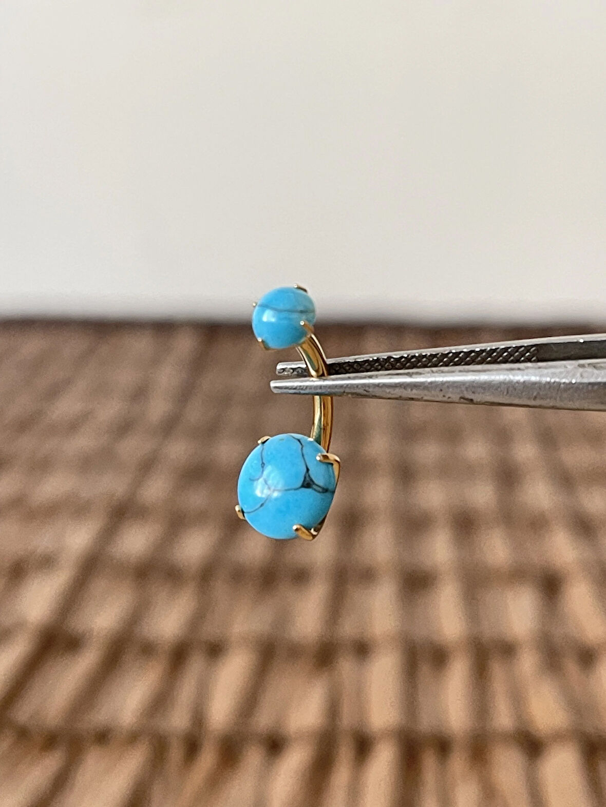 Yüksek Kalite G23 Titanium Doğal Firuze  Taşlı Titanyum Göbek Piercingi Taş 10mm