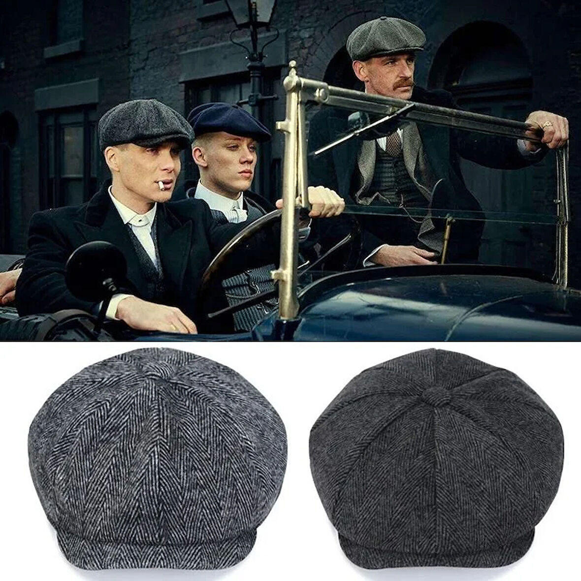 2 adet  Ingiliz Kasket Dökümlü  Standart Kışlık Yün Peaky Blinders Kasket  Arkası Lastikli
