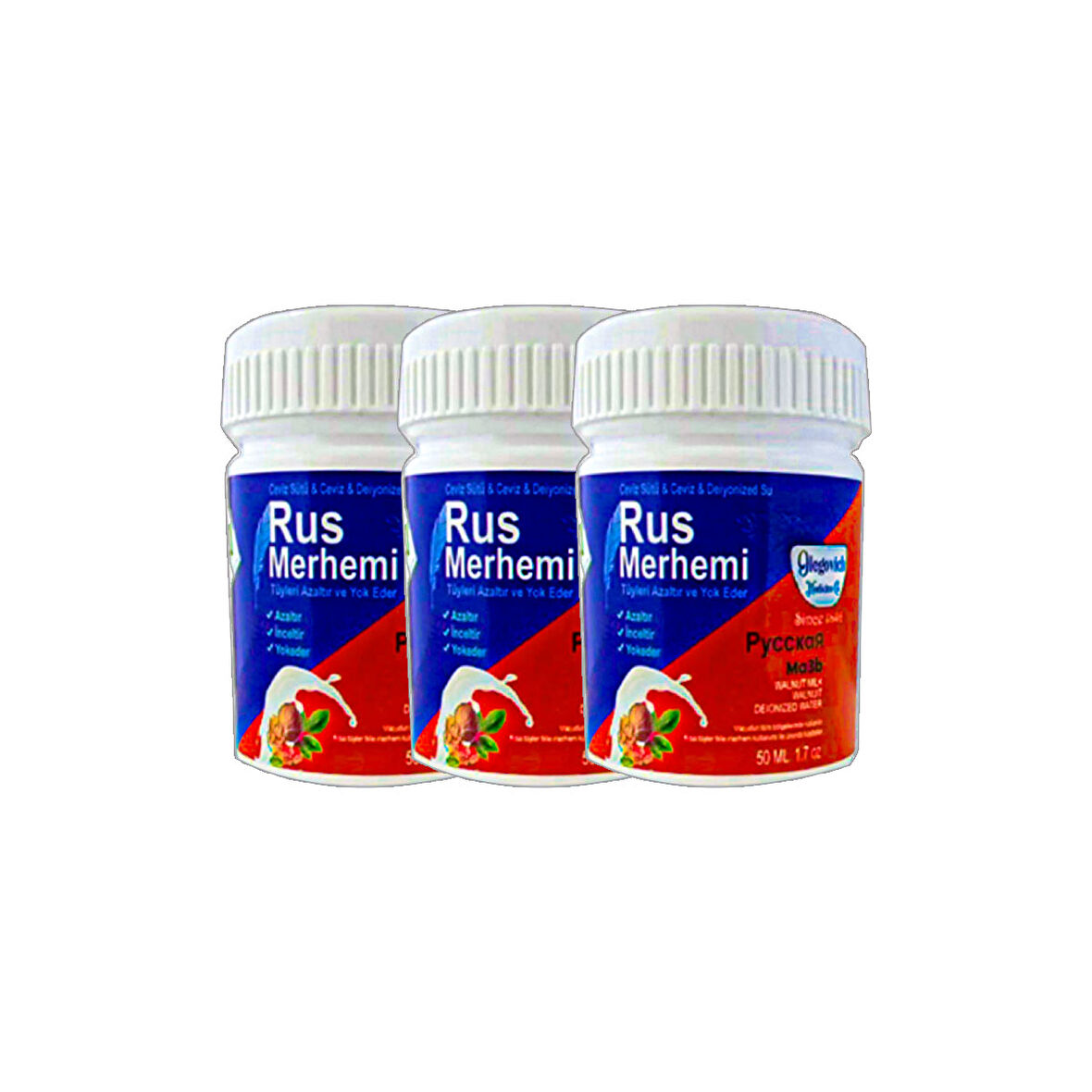 Rus Merhemi Pürüzsüz Cilt İçin 3 Adet 50 ml Tüy Dökücü Zayıflatıcı İnceltici Krem