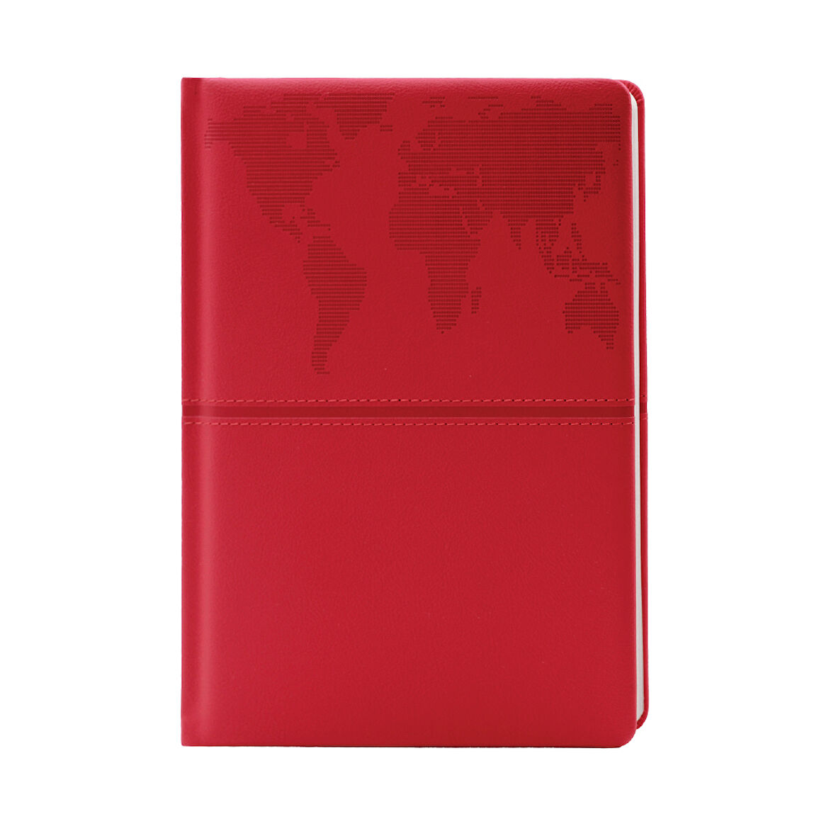 Kırmızı Termo Deri A5 Dünya Harita Desenli Ajanda