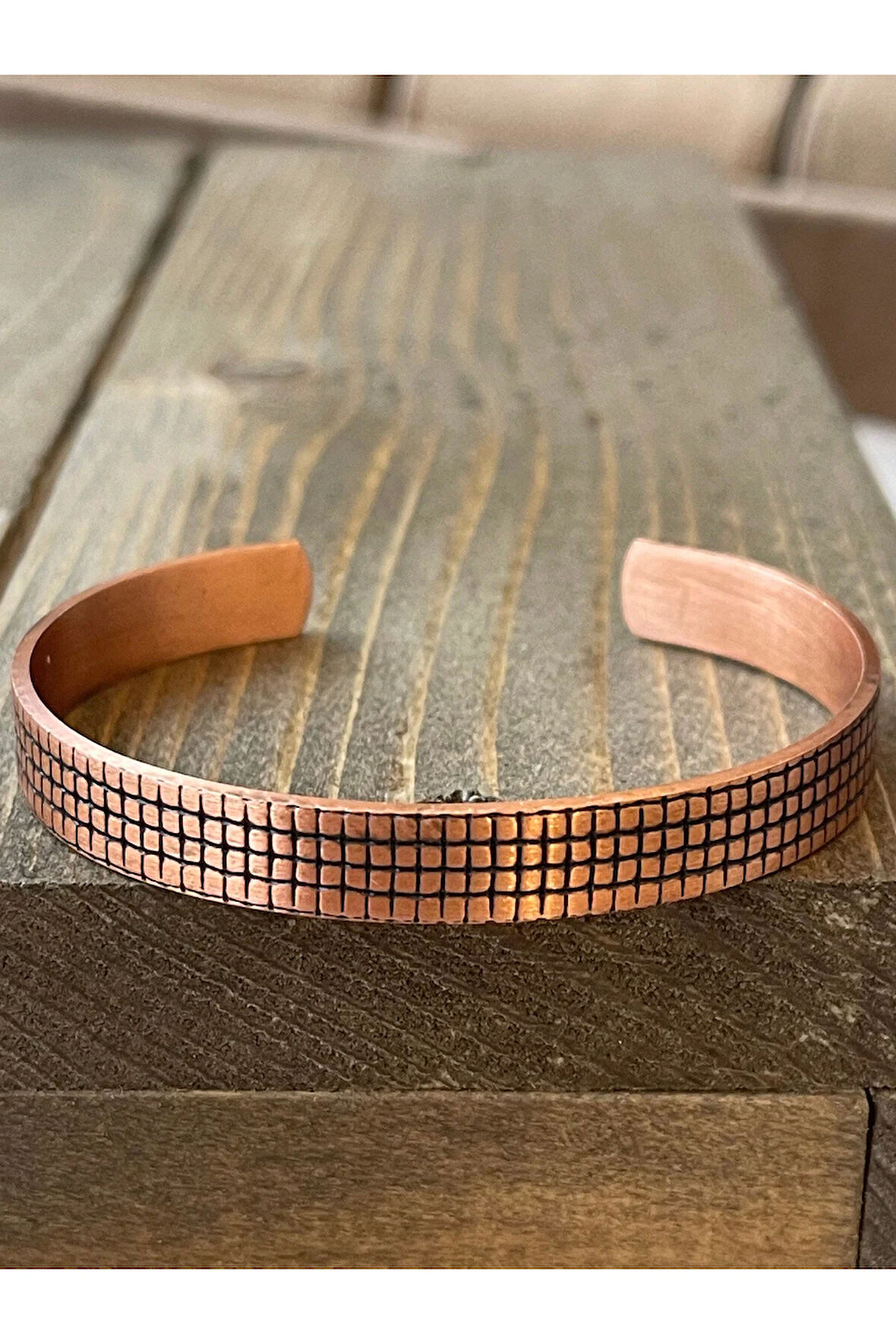 %100 Saf Bakır Bilek Kare Desenli Ayarlanabilir Bakır Bileklik
