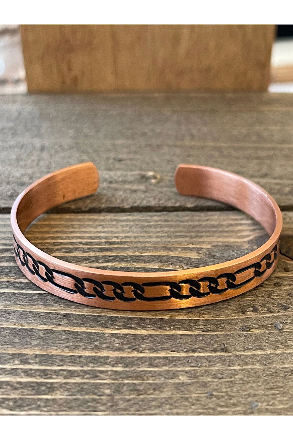 Saf Bakır Bileklik Zincir Desenli Bakır Kelepçe Bileklik