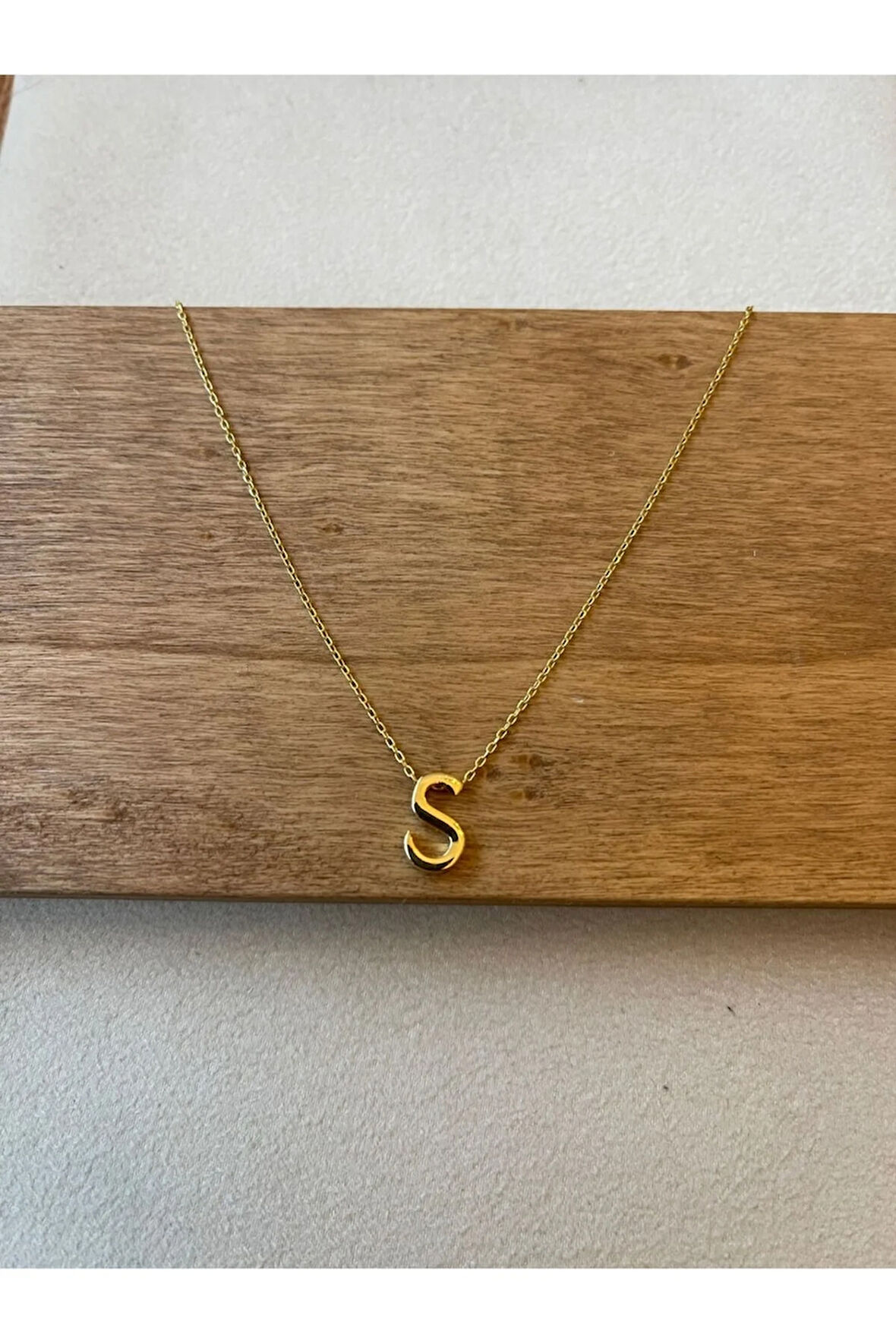 925 Ayar Gümüş S Harfi Gümüş Kolye 45cm