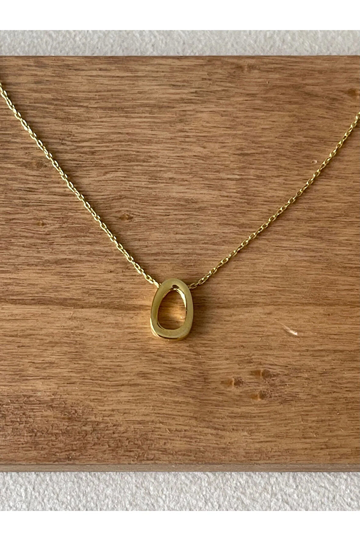 925 Ayar Gümüş Gold Renk O Harfi Kolye Harfli Kolye 45cm