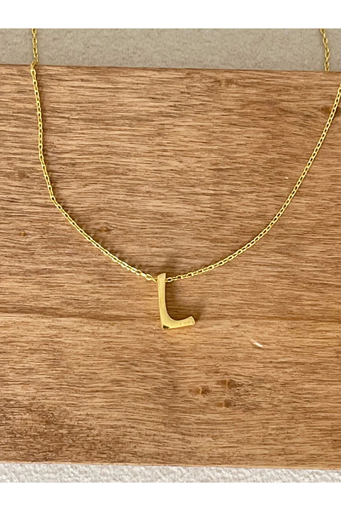 925 Ayar Gümüş Gold Renk L Harfi Kolye Harfli Kolye 45cm