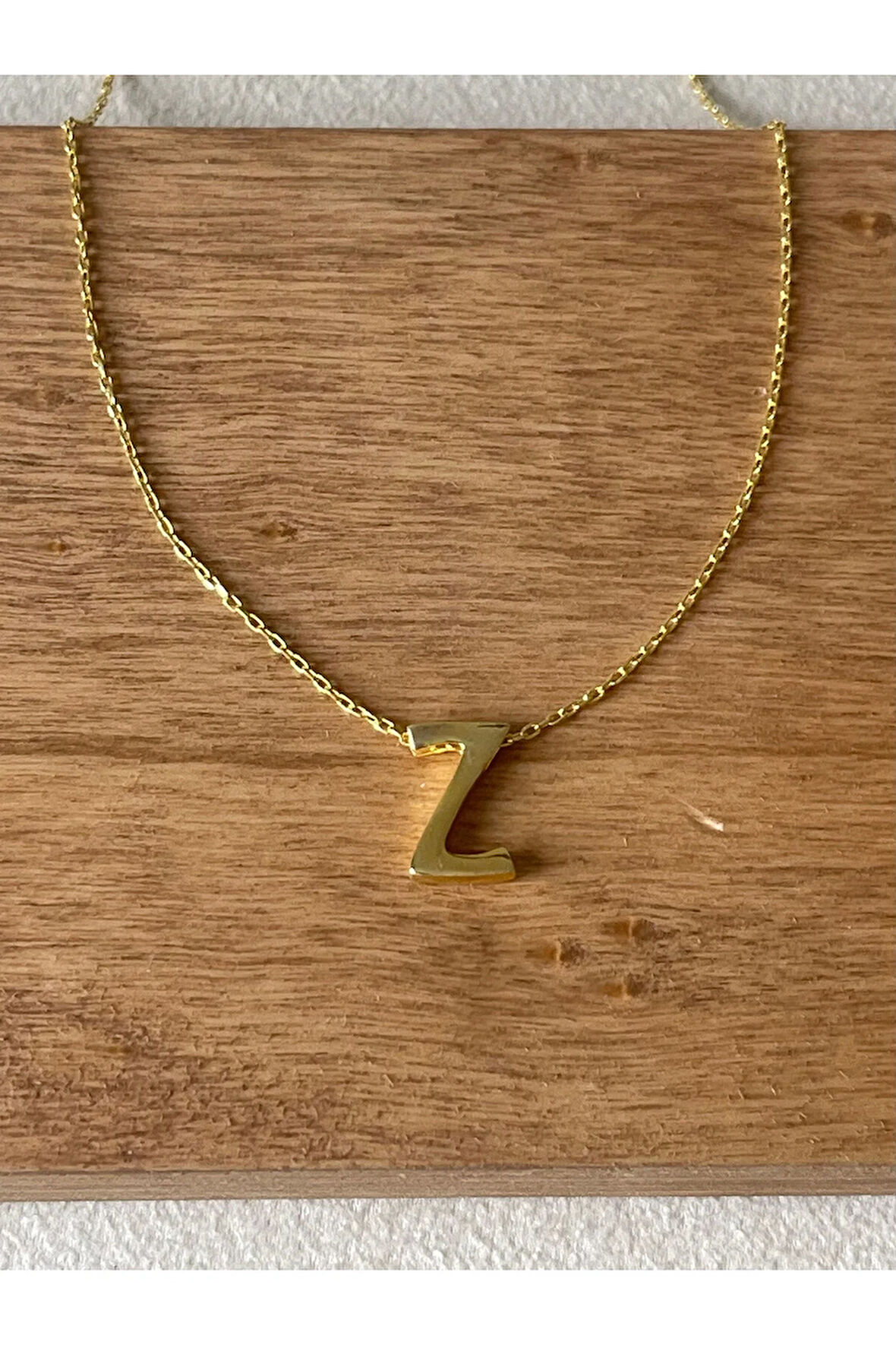 925 Ayar Gümüş Gold Renk Z Harfi Kolye Harfli Kolye 45cm