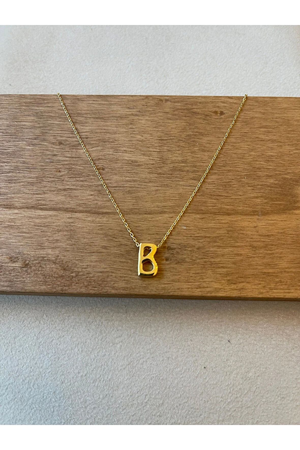 925 Ayar Gümüş Gold Renk B Harfi Kolye Harfli Kolye 45cm