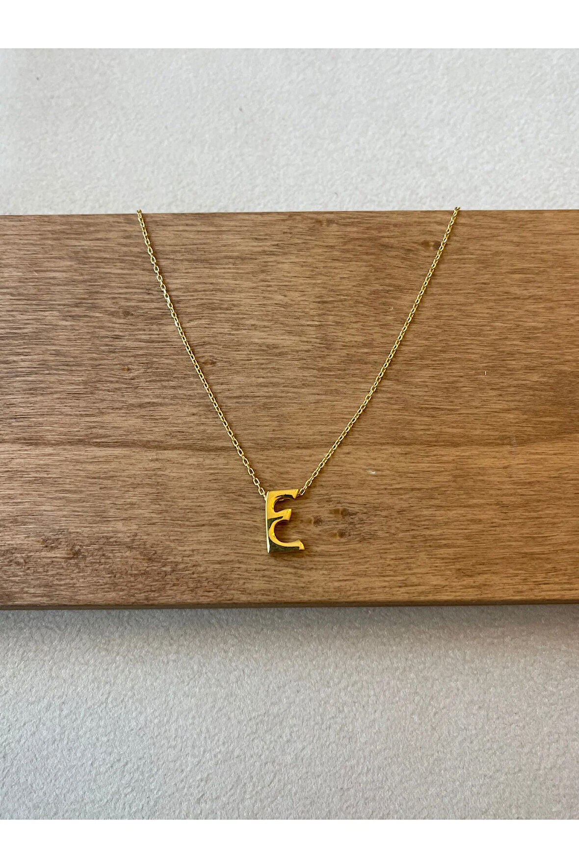 925 Ayar Gümüş Gold Renk E Harfi Kolye Harfli Kolye 45cm