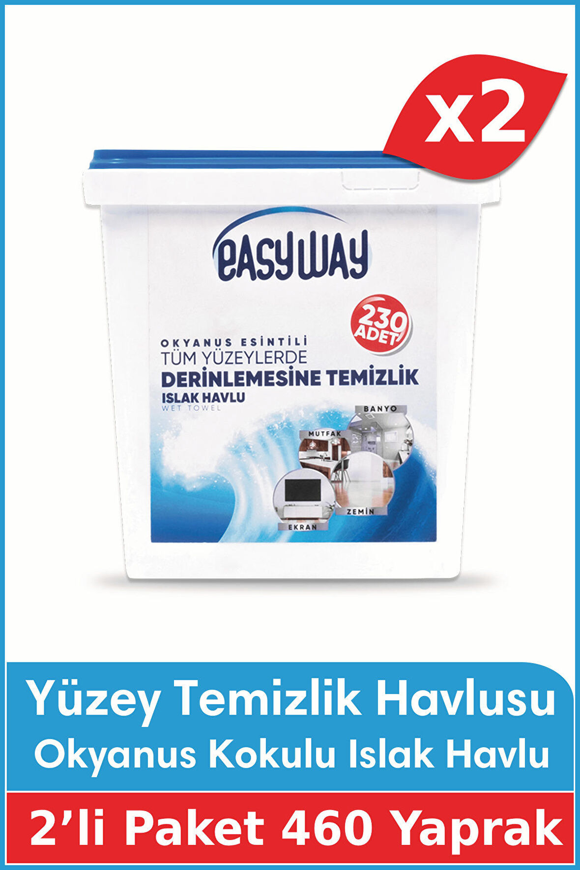 Okyanus Esintili Kokulu - Yüzey Temizlik Havlusu 2li FIRSAT PAKETİ - 230 Yaprak x 2 Adet