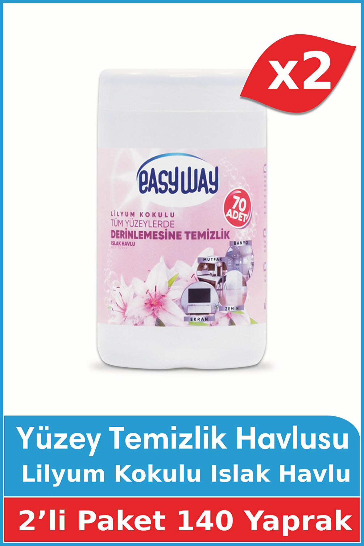 Lilyum Kokulu - Yüzey Temizlik Havlusu 2li FIRSAT PAKETİ - 70 Yaprak x 2 Adet