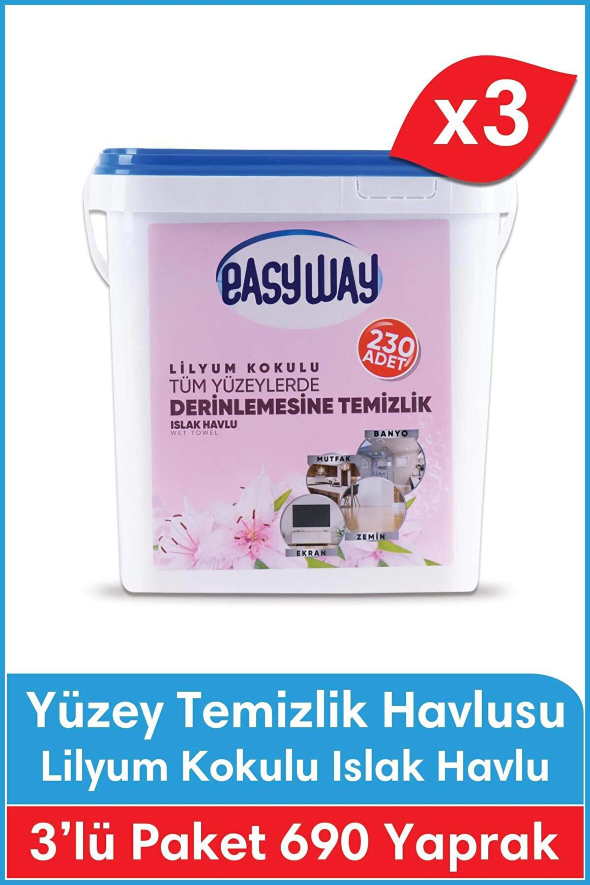 Lilyum Kokulu - Yüzey Temizlik Havlusu 3lü FIRSAT PAKETİ - 230 Yaprak x 3 Adet