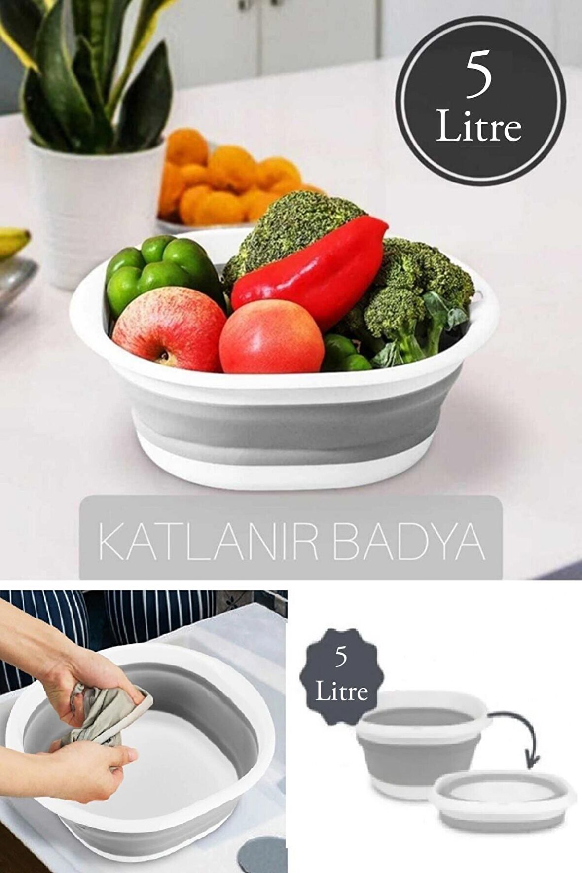 Katlanır Badya Akordiyon Leğen 5 Litre