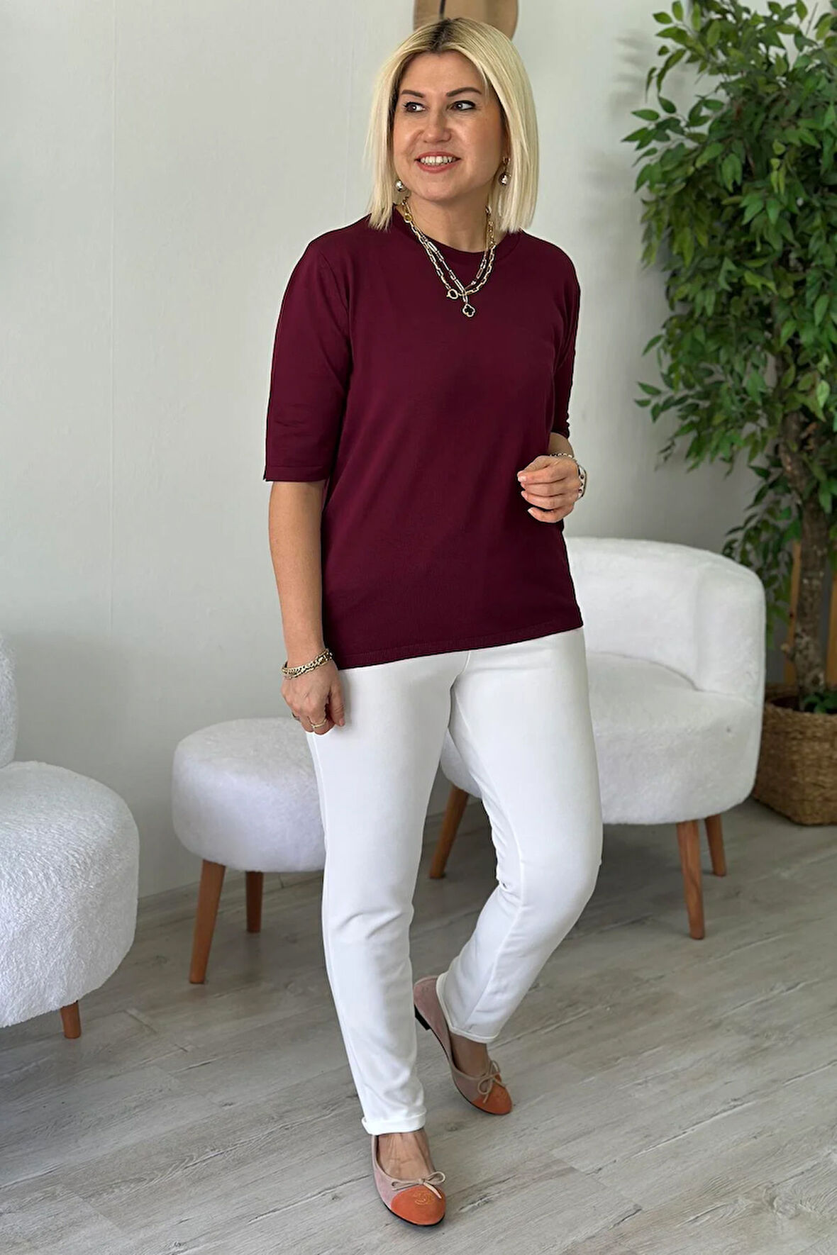 Beyaz Krep Kumaş Likralı Pantolon