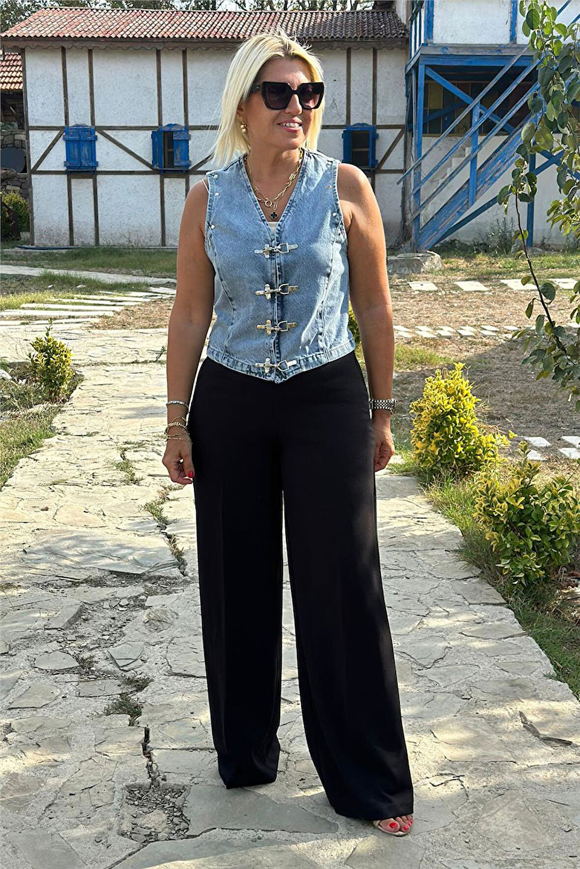 Yüksek Bel Yandan Fermuarlı Bol Paça Pantolon