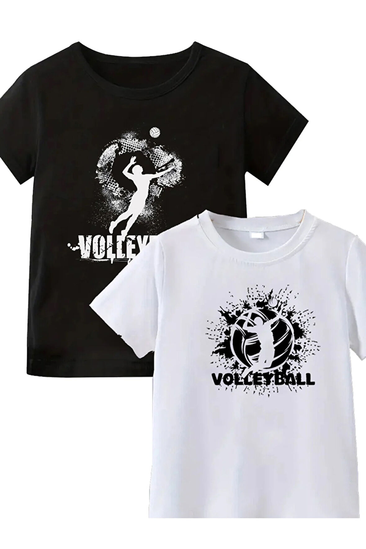 2li Kaliteli Pamuk Penye Unisex Kadın Erkek Volleyball Baskılı Tshirt Siyah Beyaz Voleybol Tişört