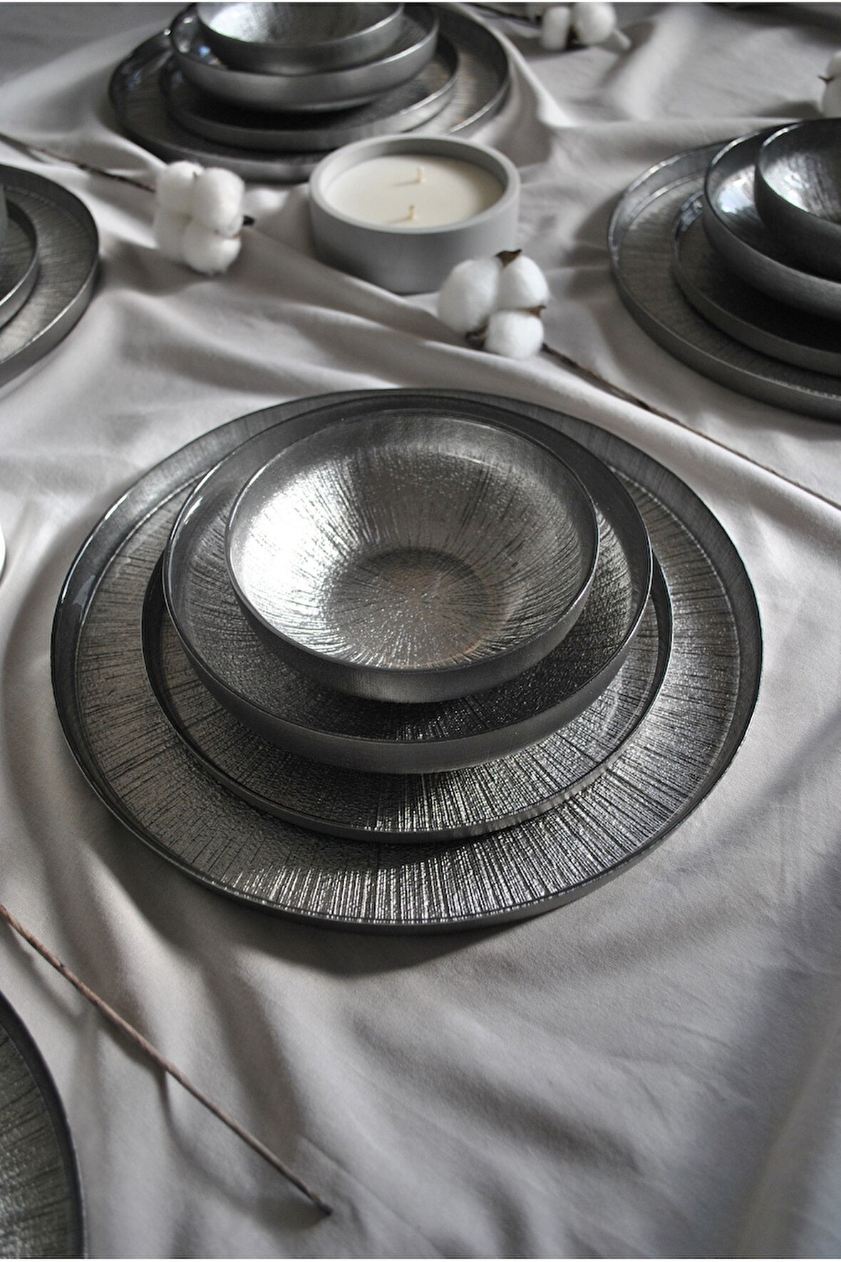 2 Kişilik 8 Parça Cam Yemek Takımı Gri - Cam Tabak Yemek Seti