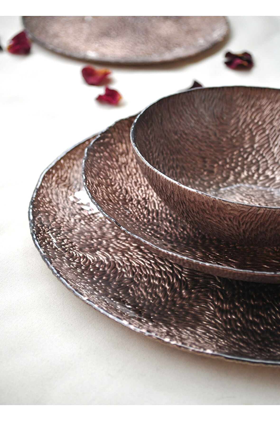 2 Kişilik 8 Parça Cam Yemek Takımı Luster Kahve - Cam Tabak Yemek Seti