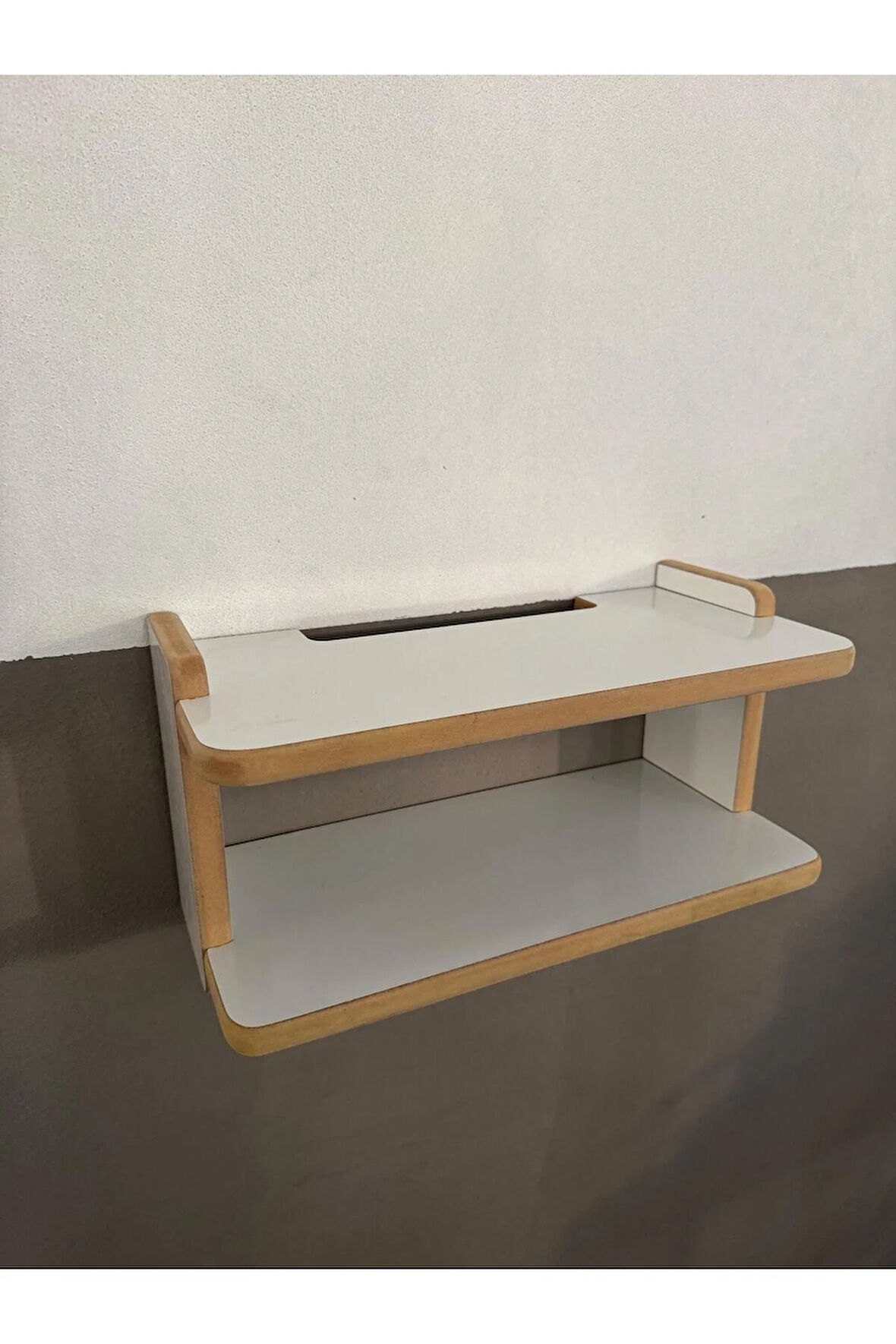 Dekoratif İkili Raf, Aksesuar Rafı, İki Bölmeli Modem Rafı