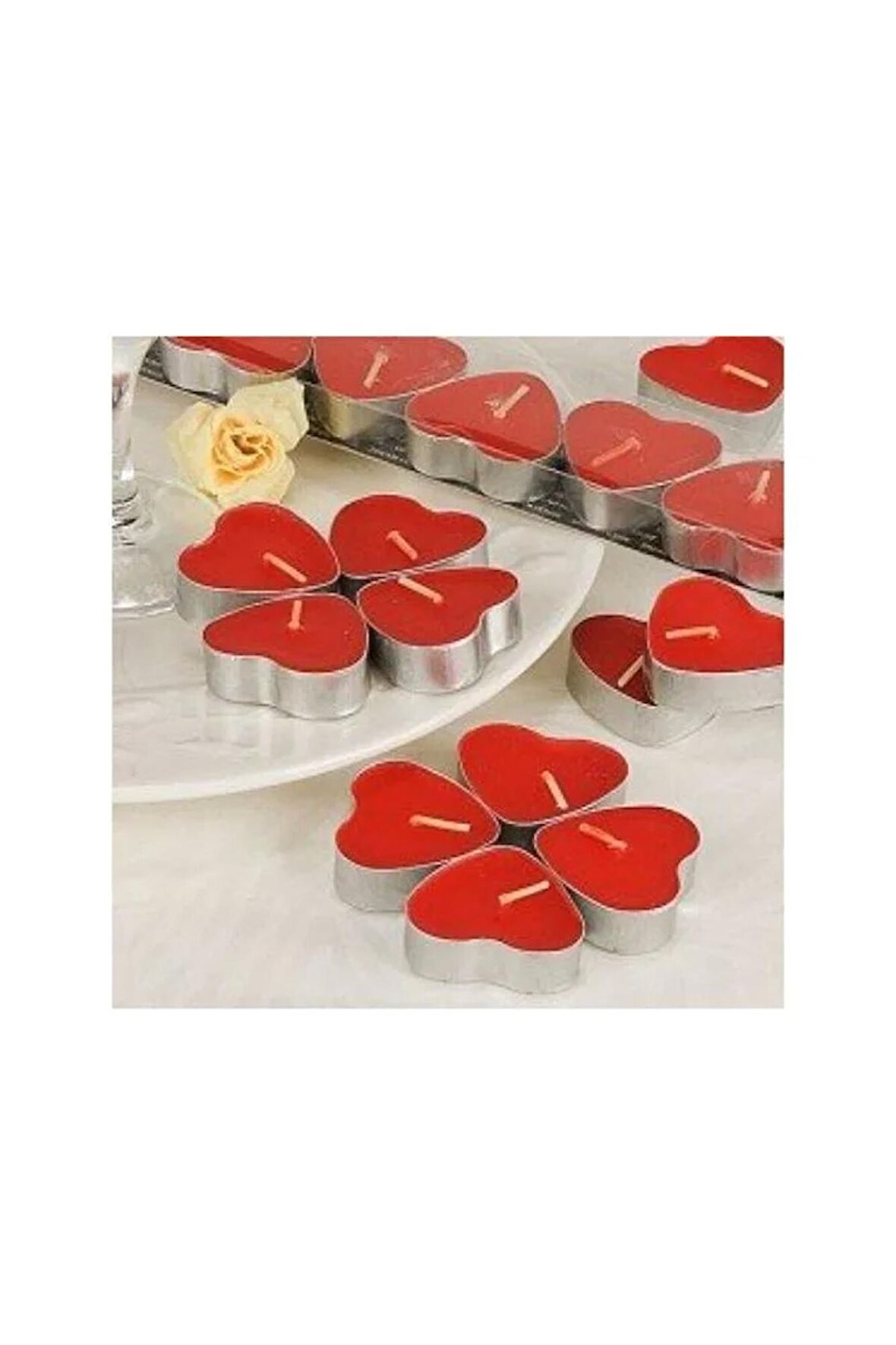 Kalpli Kırmızı Mum 50li Tealight Kalp Desenli Mumlar Mum Modelleri