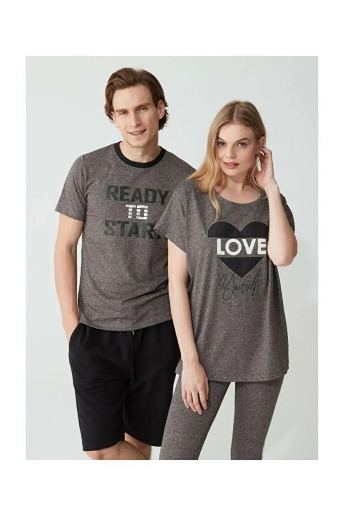 Feyza 3811 Sıfır Yaka Pamuklu Kısa Kol Erkek Pijama Takım Füme-L