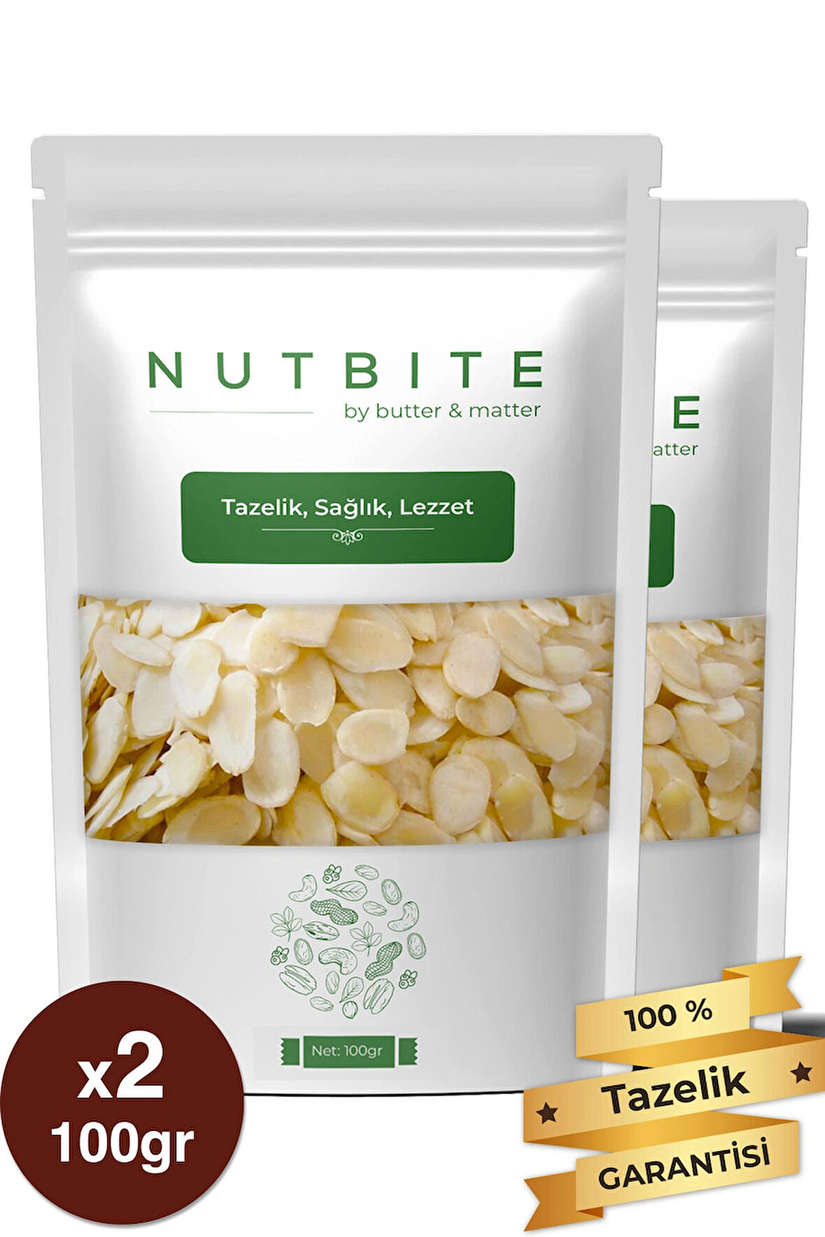 NUTBITE Premium File Badem 200gr - Taptaze Yeni Mahsül - Gurme Serisi - Çiğ & Tuzsuz - Dilimlenmiş Badem