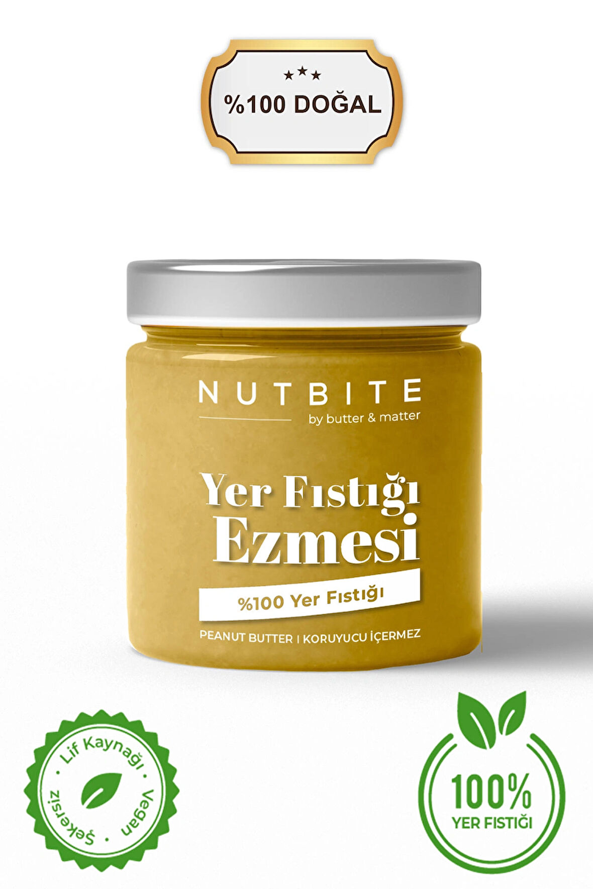 NUTBITE %100 Yer Fıstığı Ezmesi - Şeker İlavesiz - 200gr - Katkısız Koruyucuz