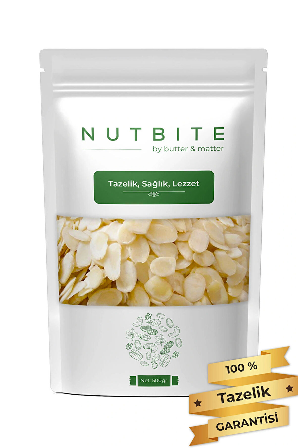 NUTBITE Premium File Badem 500gr - Taptaze Yeni Mahsül - Gurme Serisi - Çiğ & Tuzsuz - Dilimlenmiş Badem