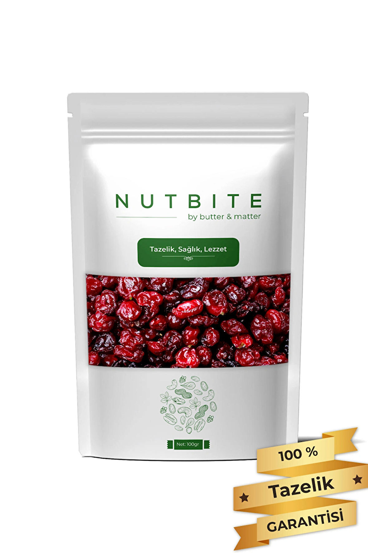 NUTBITE Premium Turna Yemişi 100gr - Cranberry - Çekirdeksiz Tane - Taptaze Yeni Mahsül