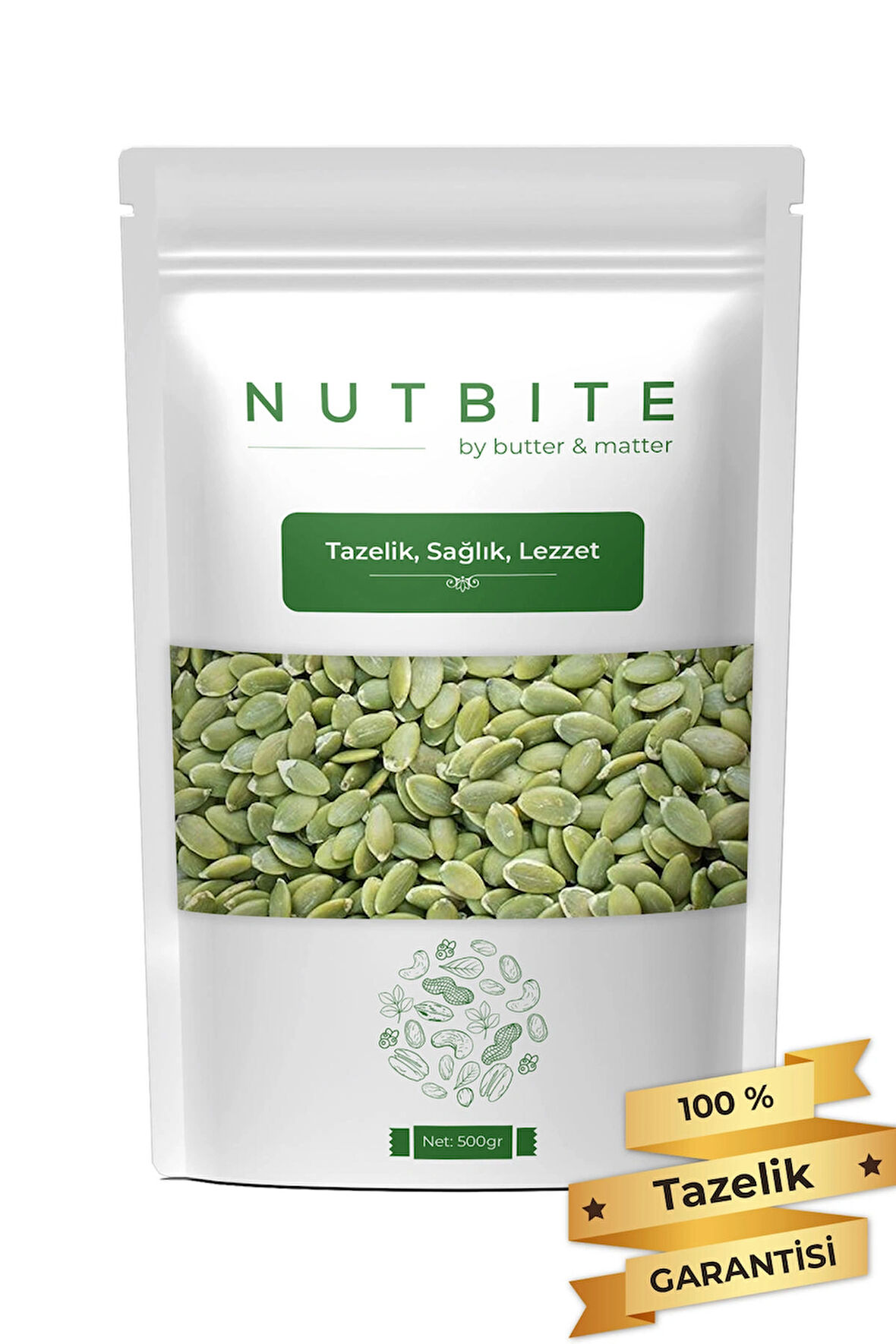 NUTBITE Çiğ Kabak Çekirdeği İçi 500gr - Taptaze Yeni Mahsül - Çiğ & Tuzsuz - Gurme Serisi