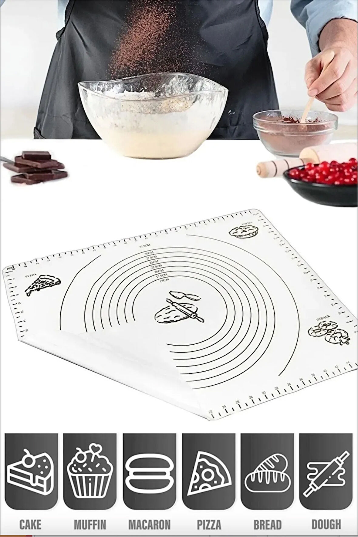 Büyük Boy Silikon Krem Hamur Açma Matı Büyük Ölçü 45x65