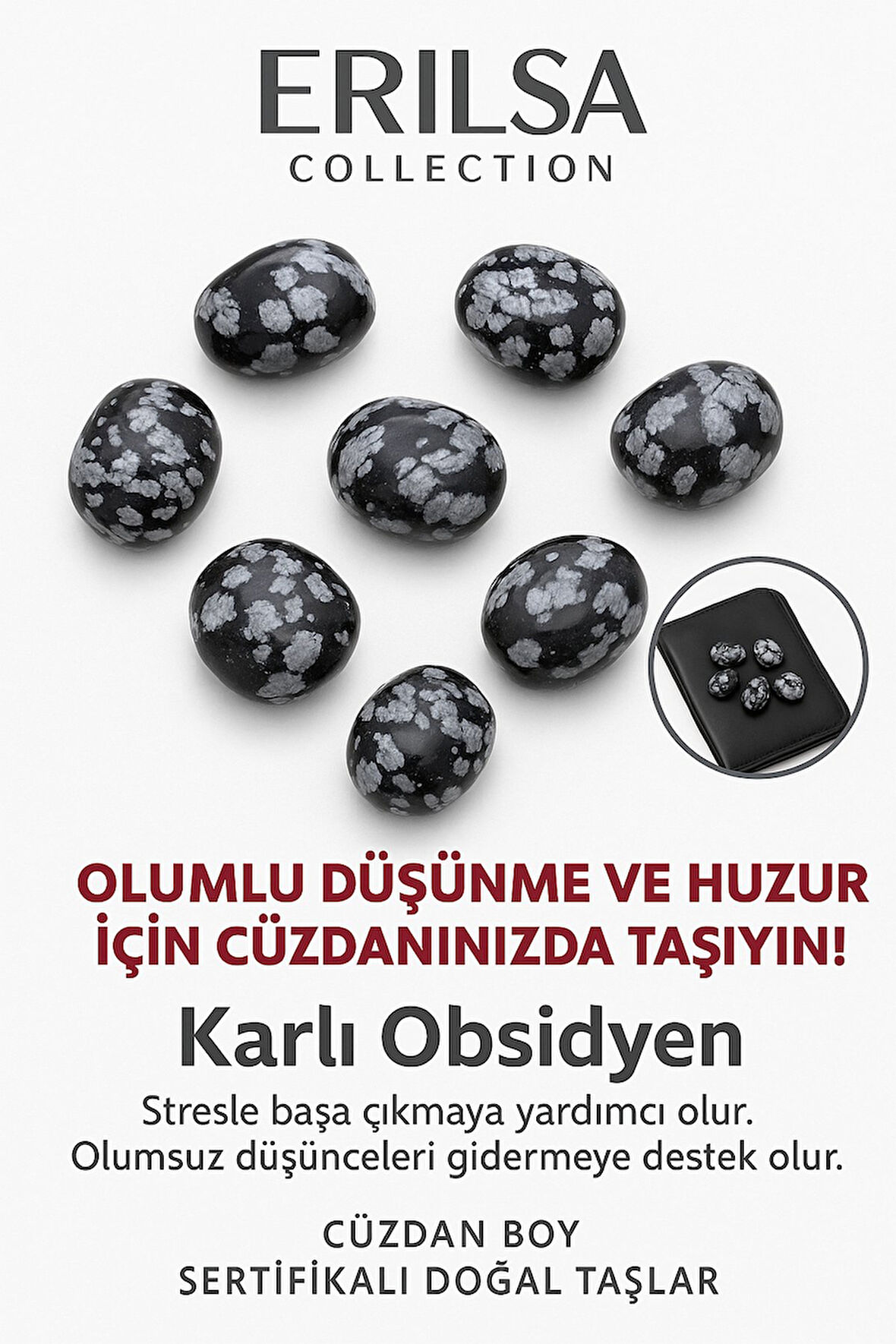 Sertifikalı Cüzdan Boy Karlı Obsidyen Taşı Kütle - Farkındalık ve Duygusal Denge Sağlar