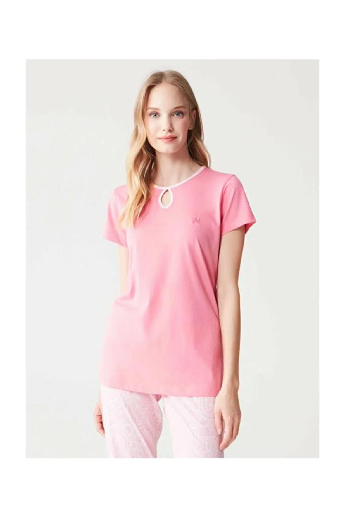 3260 Kısa Kol Pamuklu Kadın Pijama Takım Pembe-S