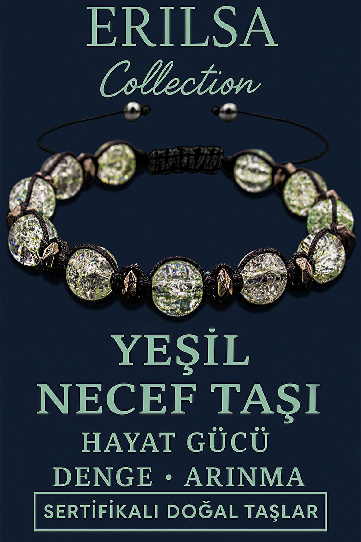 Sertifikalı 8mm Terahertz & Yeşil Necef Taşı Bileklik – Denge, Sakinlik ve Koruma