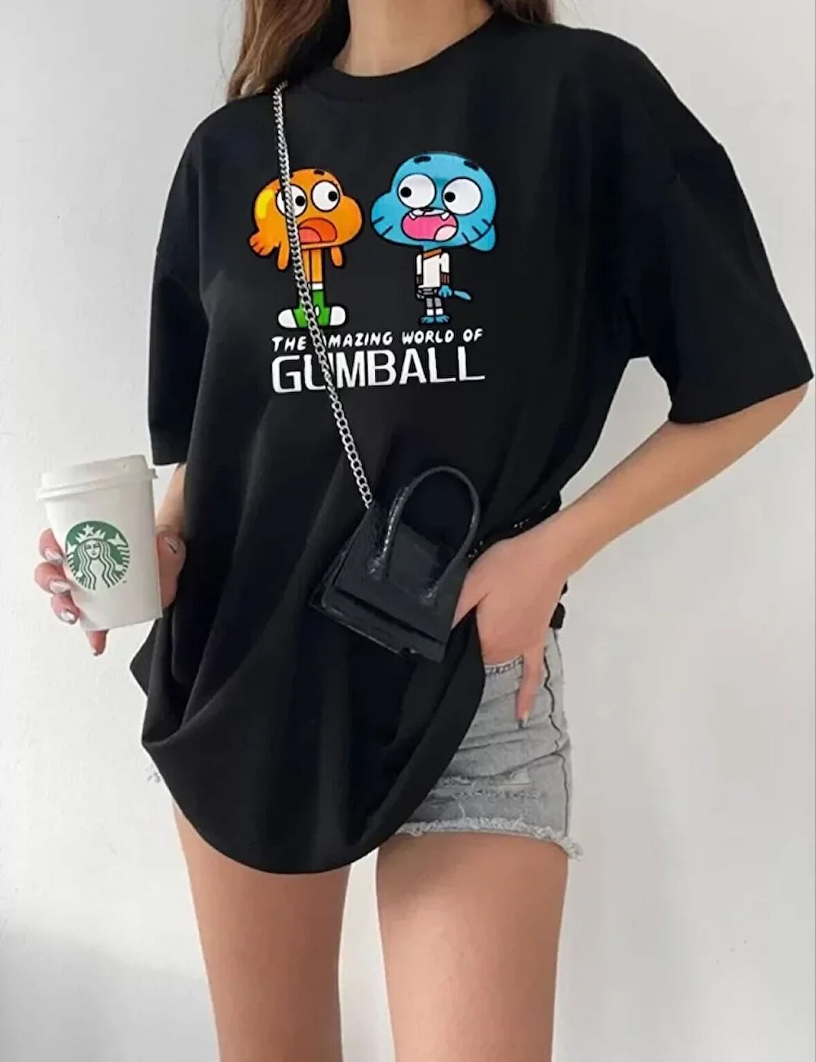 AKNButik Bisiklet Yaka Baskılı Oversize T-Shirt - Siyah