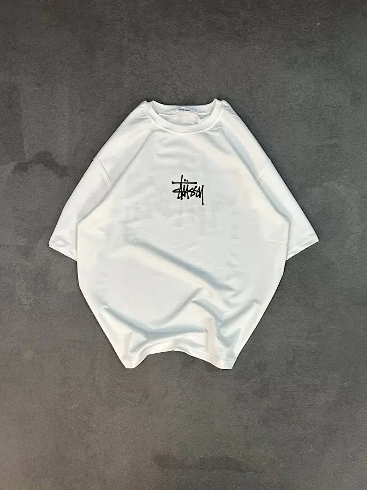 AKNButik Unisex Bisiklet Yaka Baskılı Oversize T-Shirt - Beyaz