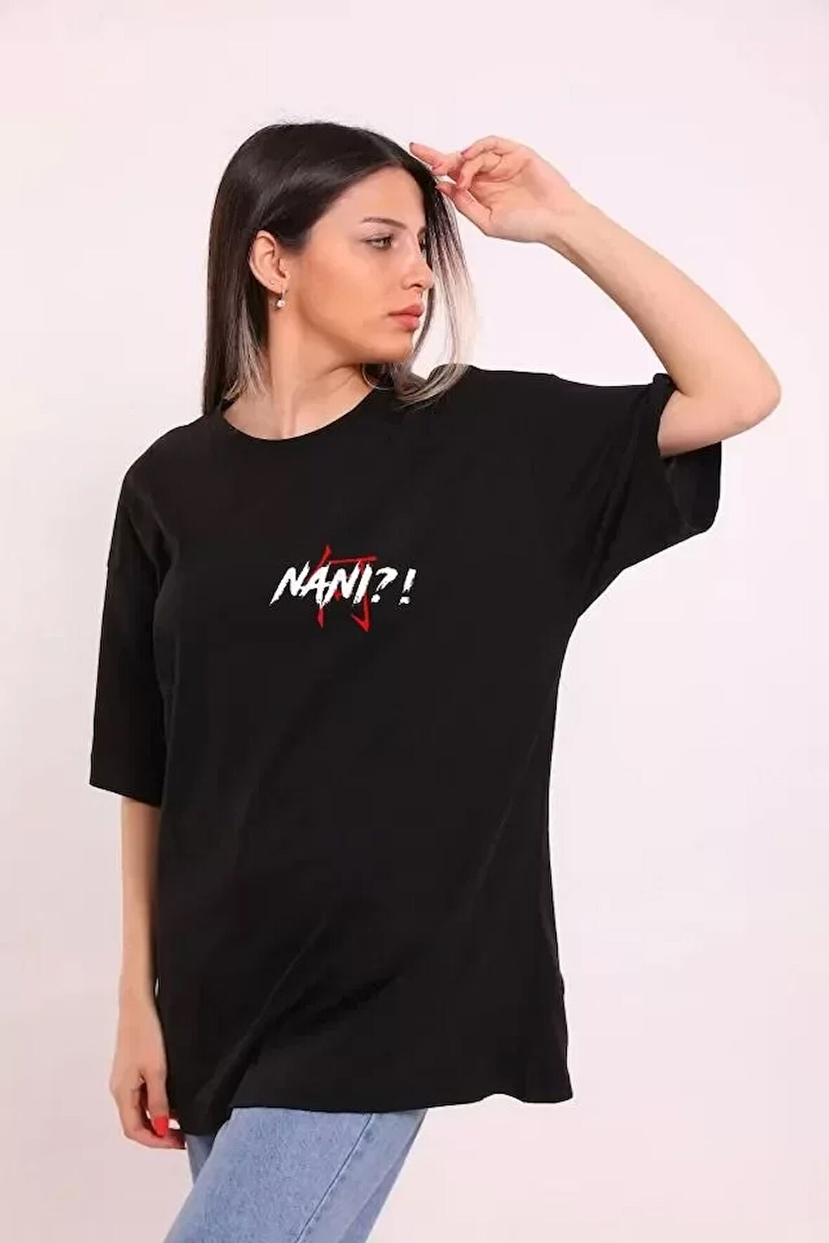 AKNButik Unisex Bisiklet Yaka Baskılı Oversize T-Shirt - Siyah