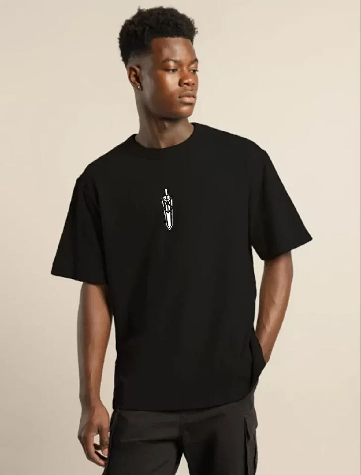 AKNButik Unisex Bisiklet Yaka Baskılı Oversize T-Shirt - Siyah